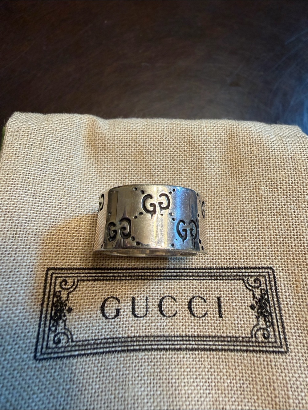 New Authentic Gucci GG Ghost Logo Silver Ring - Picture 7 of 16